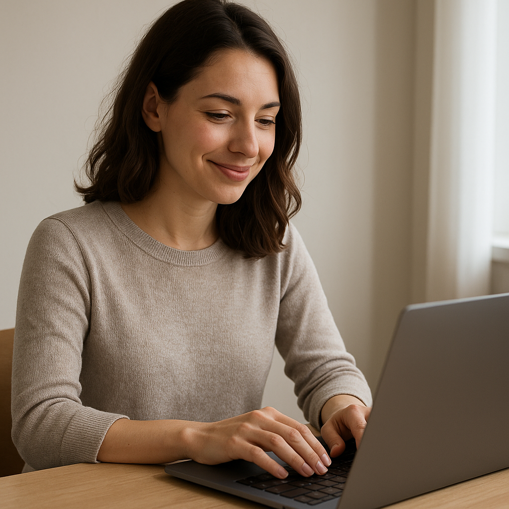 Woman completing divorce forms online